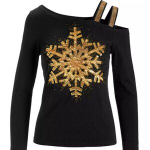 Sequin Snowflake Strappy Knit Top